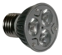 LED Lampe 12 Volt 3x1 Watt E27 mit geriffelten Scheiben Seitenansicht
